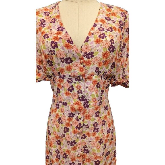 Nobody's Child 1940s Inspired Alexis Button Front Floral Midi Tea Dress UK 8 - Picture 2 of 11